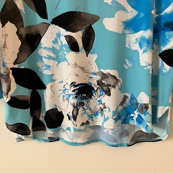 Clara Sunwoo Floral Print Tie Cuff Top Vibrant Blue Lightweight Sz Medium NWT - Picture 7 of 16